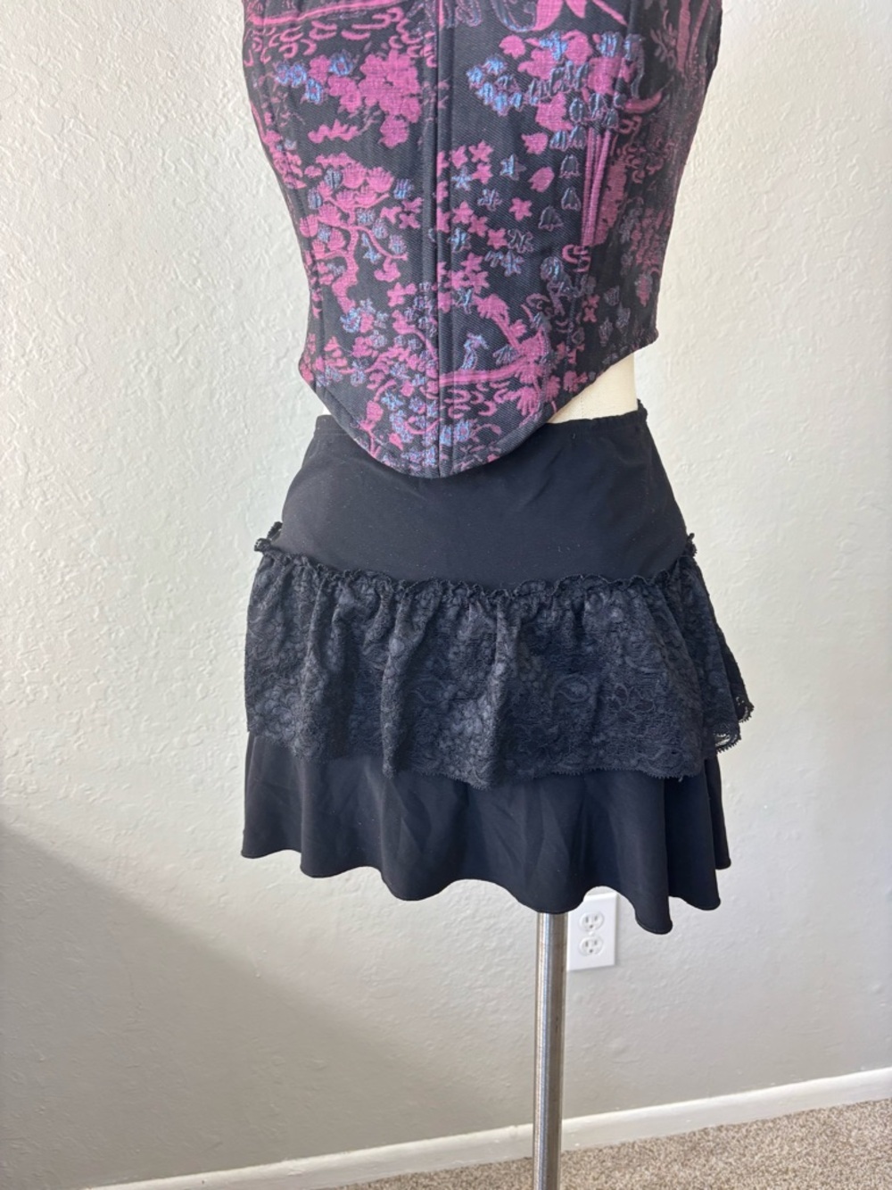 Black Lace Tiered Mini Skirt